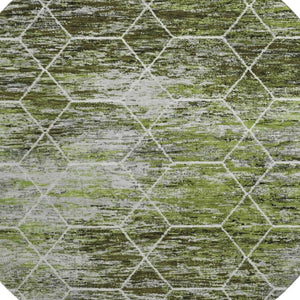 HomeRoots 8' Olive Green Gray Ivory Geometric Round Rug - Washable, Durable, UV-Protected for Modern Spaces 699193