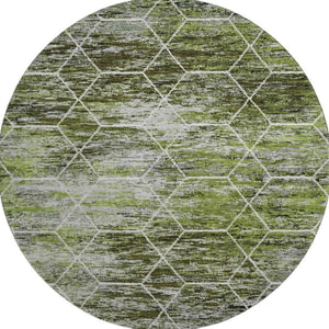 HomeRoots 8' Olive Green Gray Ivory Geometric Round Rug - Washable, Durable, UV-Protected for Modern Spaces 699193