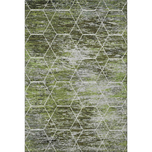 HomeRoots 8' X 10' Stylish Olive Green Gray Ivory Geometric Washable Area Rug with UV Protection & Non-Slip Backing 699194