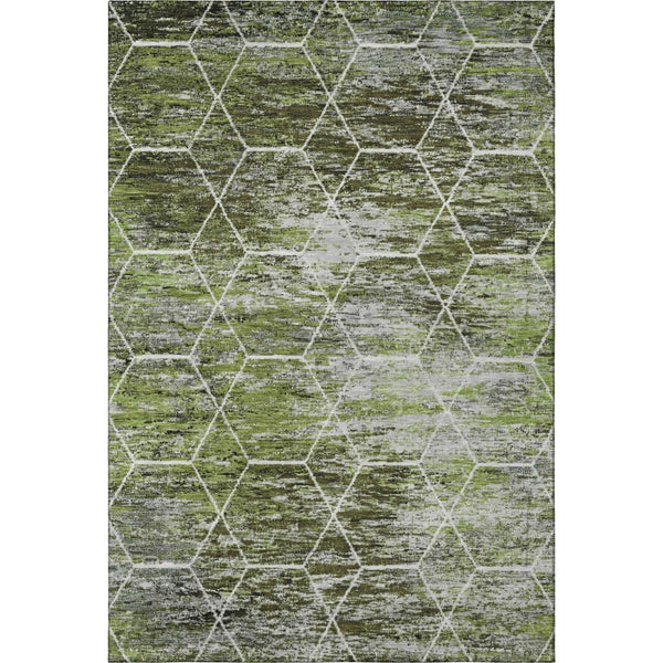 HomeRoots 8' X 10' Stylish Olive Green Gray Ivory Geometric Washable Area Rug with UV Protection & Non-Slip Backing 699194