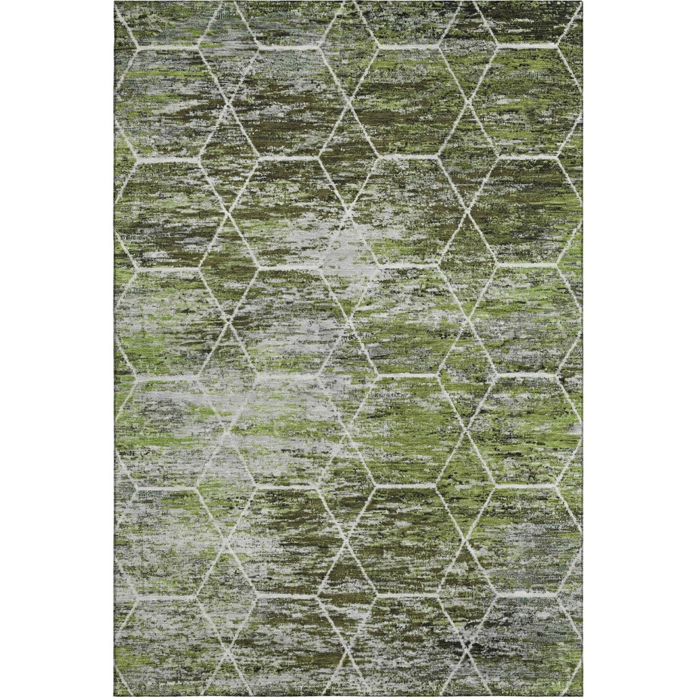 HomeRoots 9' X 12' Olive Green Gray Ivory Geometric Area Rug - Washable, UV Protected, Durable for High-Traffic Spaces 699195