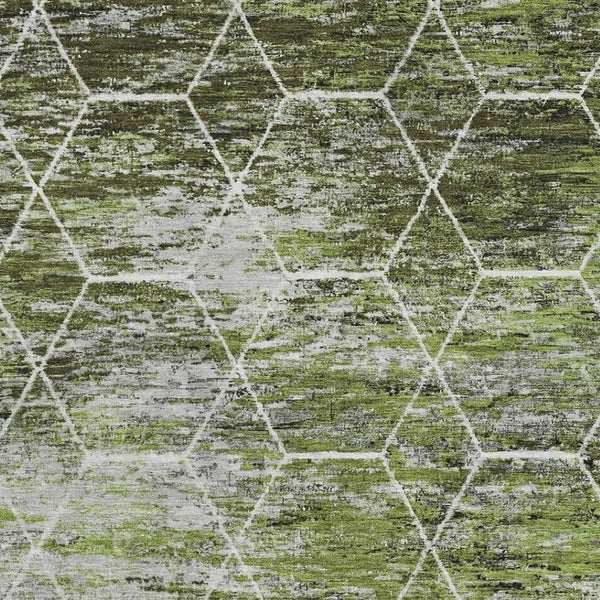 HomeRoots 9' X 12' Olive Green Gray Ivory Geometric Area Rug - Washable, UV Protected, Durable for High-Traffic Spaces 699195