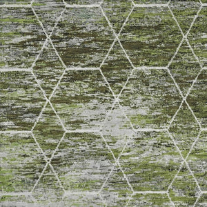 HomeRoots 10' X 14' Olive Green, Gray & Ivory Geometric Washable Area Rug - UV Protected, Stain-Resistant Design 699196