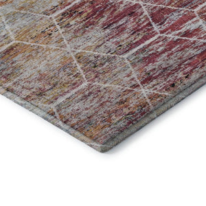 HomeRoots 8' Stylish Pink Peach Ivory Washable Round Rug - Modern Geometric Design with UV Protection & Easy Care 699199
