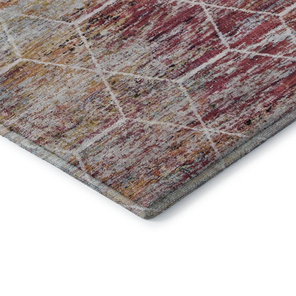 HomeRoots 8' Stylish Pink Peach Ivory Washable Round Rug - Modern Geometric Design with UV Protection & Easy Care 699199