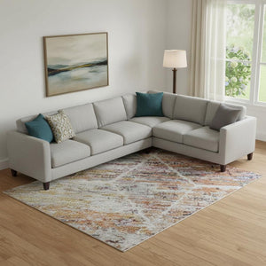 HomeRoots 10' X 14' Washable Pink Peach Ivory Geometric Area Rug – UV Protected, Stain Resistant for Modern Homes 699202