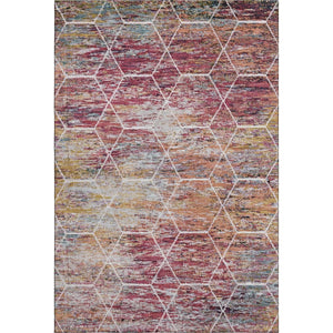 HomeRoots 10' X 14' Washable Pink Peach Ivory Geometric Area Rug – UV Protected, Stain Resistant for Modern Homes 699202