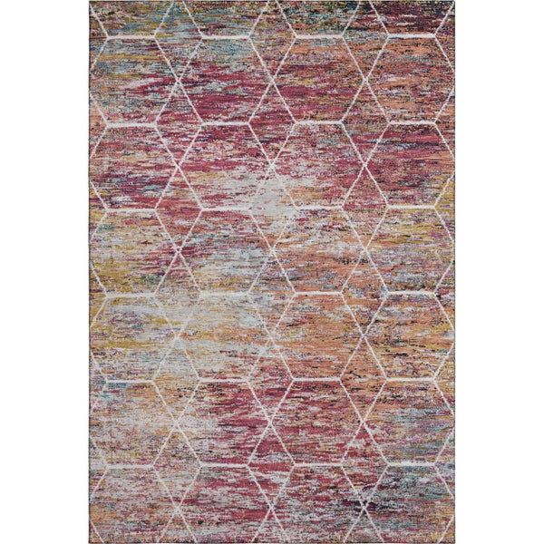HomeRoots 10' X 14' Washable Pink Peach Ivory Geometric Area Rug – UV Protected, Stain Resistant for Modern Homes 699202