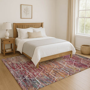 HomeRoots 10' X 14' Washable Pink Peach Ivory Geometric Area Rug – UV Protected, Stain Resistant for Modern Homes 699202