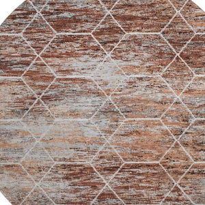 HomeRoots 8' Modern Geometric Round Rug in Rust Copper & Ivory - Washable, UV Protected, Stain Resistant Design 699205