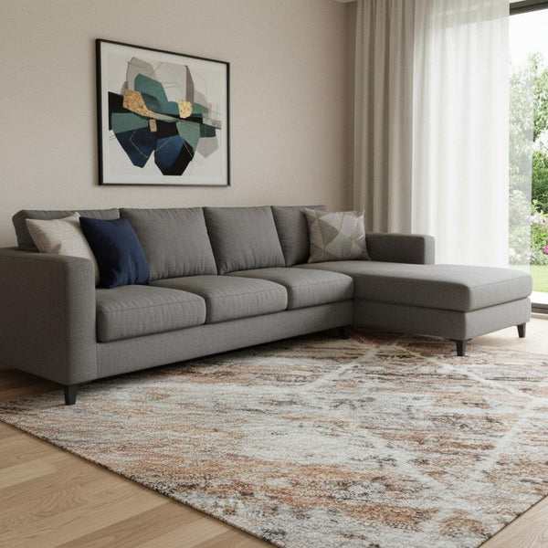 HomeRoots 8' X 10' Modern Geometric Area Rug in Rust, Copper & Ivory - Washable, UV Protected & Durable Design 699206