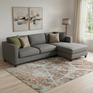 HomeRoots 9' X 12' Washable Rust Copper & Ivory Geometric Area Rug with UV Protection for Modern Homes 699207