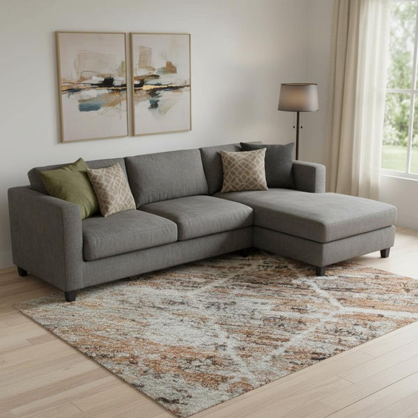 HomeRoots 9' X 12' Washable Rust Copper & Ivory Geometric Area Rug with UV Protection for Modern Homes 699207