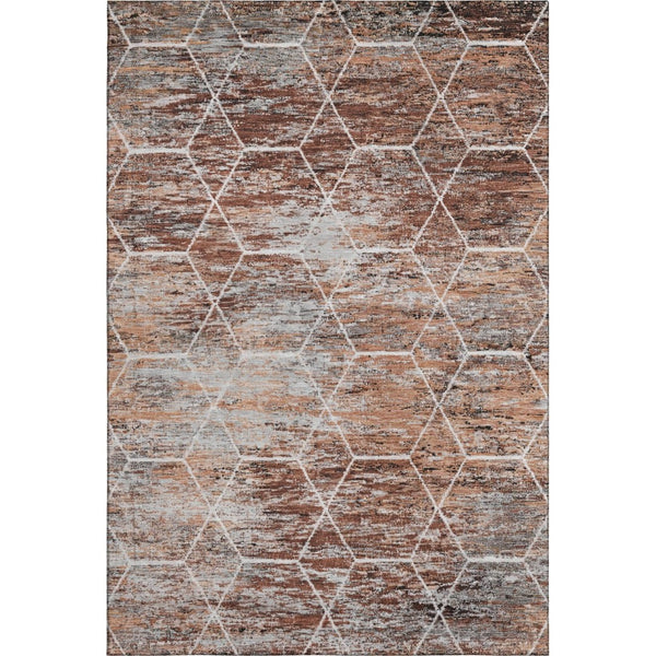 HomeRoots 9' X 12' Washable Rust Copper & Ivory Geometric Area Rug with UV Protection for Modern Homes 699207