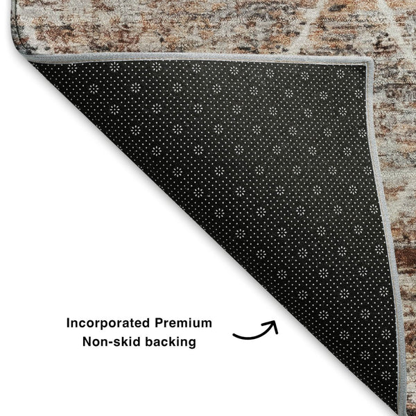 HomeRoots 9' X 12' Washable Rust Copper & Ivory Geometric Area Rug with UV Protection for Modern Homes 699207