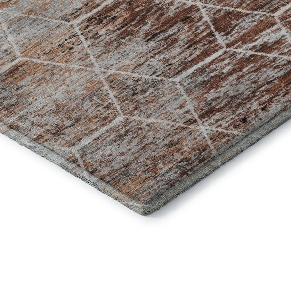 HomeRoots 9' X 12' Washable Rust Copper & Ivory Geometric Area Rug with UV Protection for Modern Homes 699207