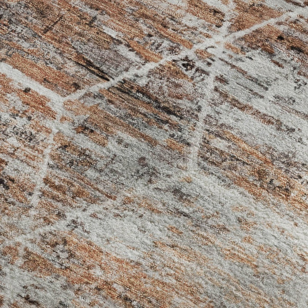 HomeRoots 9' X 12' Washable Rust Copper & Ivory Geometric Area Rug with UV Protection for Modern Homes 699207