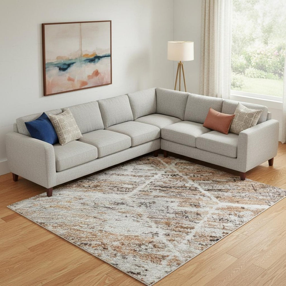 HomeRoots 10' X 14' Stylish Rust Copper Ivory Geometric Area Rug – Washable, UV Protected, Durable Design! 699208