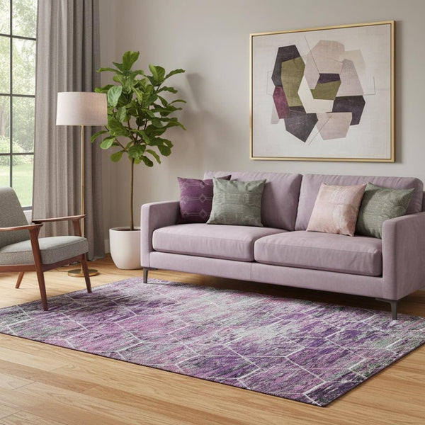 HomeRoots 5' Chic Purple, Ivory & Blush Geometric Washable Area Rug - UV Protected & Stain Resistant Design 699210