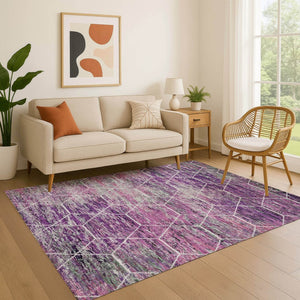 HomeRoots 5' Chic Purple, Ivory & Blush Geometric Washable Area Rug - UV Protected & Stain Resistant Design 699210