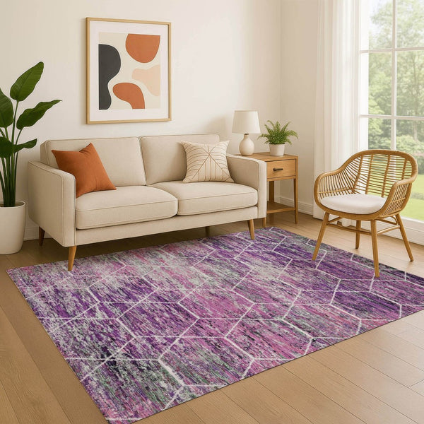 HomeRoots 5' Chic Purple, Ivory & Blush Geometric Washable Area Rug - UV Protected & Stain Resistant Design 699210