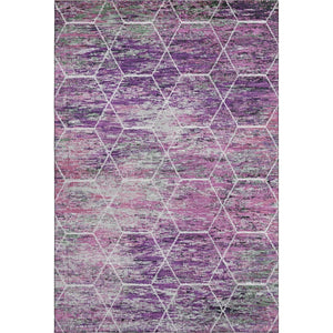 HomeRoots 5' Chic Purple, Ivory & Blush Geometric Washable Area Rug - UV Protected & Stain Resistant Design 699210
