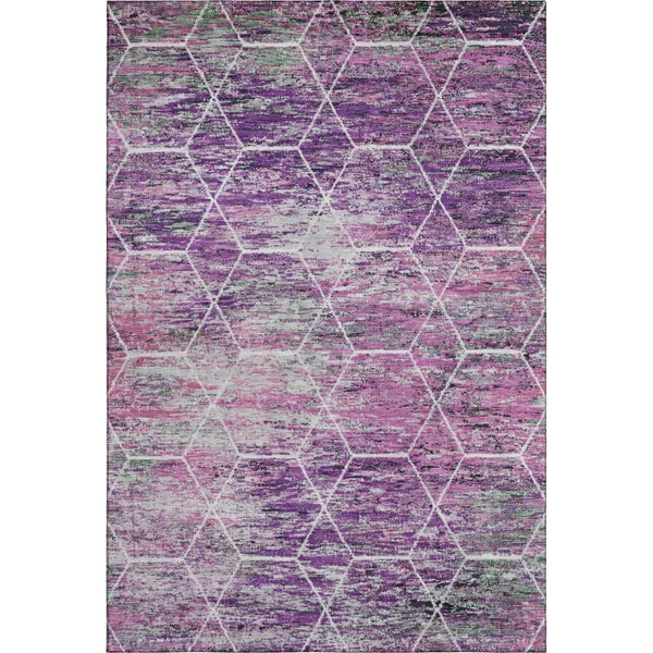 HomeRoots 5' Chic Purple, Ivory & Blush Geometric Washable Area Rug - UV Protected & Stain Resistant Design 699210