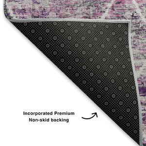 HomeRoots 5' Chic Purple, Ivory & Blush Geometric Washable Area Rug - UV Protected & Stain Resistant Design 699210
