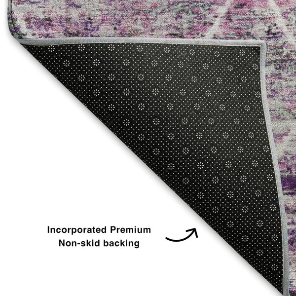 HomeRoots 5' Chic Purple, Ivory & Blush Geometric Washable Area Rug - UV Protected & Stain Resistant Design 699210