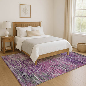 HomeRoots 5' Chic Purple, Ivory & Blush Geometric Washable Area Rug - UV Protected & Stain Resistant Design 699210