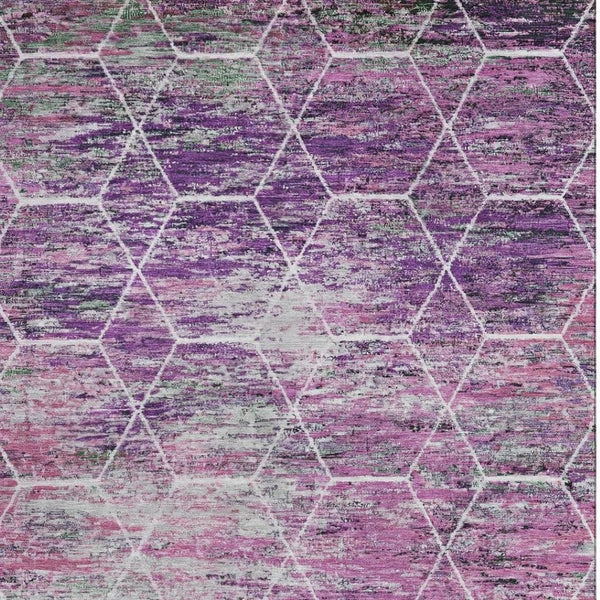 HomeRoots 5' Chic Purple, Ivory & Blush Geometric Washable Area Rug - UV Protected & Stain Resistant Design 699210