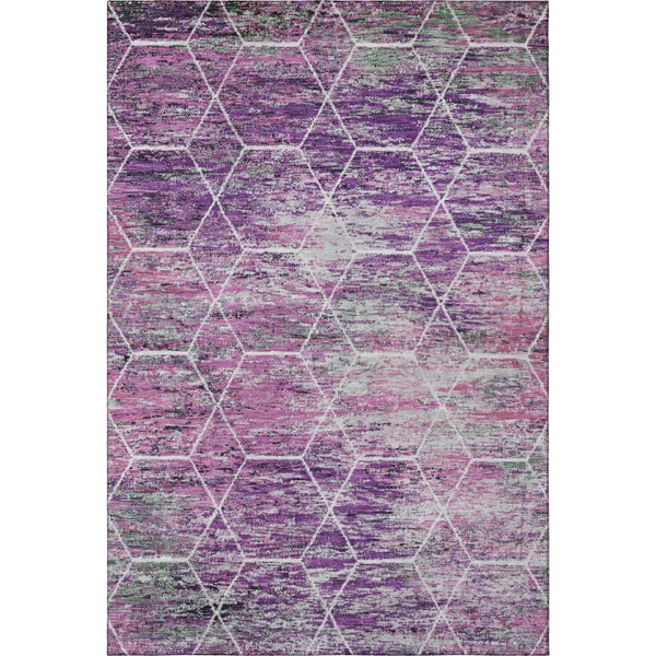 HomeRoots 5' Chic Purple, Ivory & Blush Geometric Washable Area Rug - UV Protected & Stain Resistant Design 699210