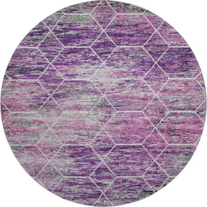 HomeRoots 8' Stylish Purple, Ivory & Blush Geometric Washable Round Rug - UV Protected & Family-Friendly Design 699211
