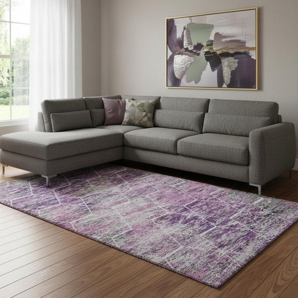 HomeRoots 8' X 10' Geometric Area Rug in Soft Purple, Ivory & Blush - Washable, UV Protected, Kid-Friendly Design 699212