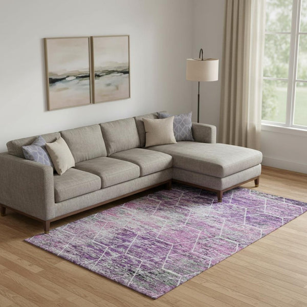 HomeRoots 9' X 12' Geometric Washable Area Rug in Purple, Ivory & Blush - UV Protected for Durability & Style 699213