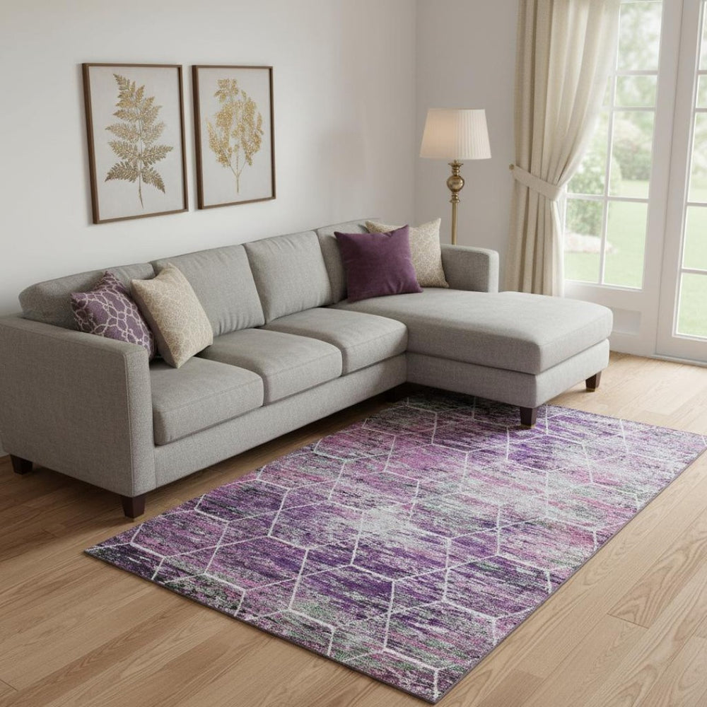 HomeRoots 10' Modern Purple Ivory Blush Geometric Washable Area Rug with UV Protection for Busy Homes 699214