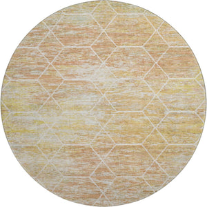 HomeRoots 8' Stylish Salmon, Ivory & Wheat Geometric Round Rug – Washable, UV-Protected, Non-Slip for Homes 699217