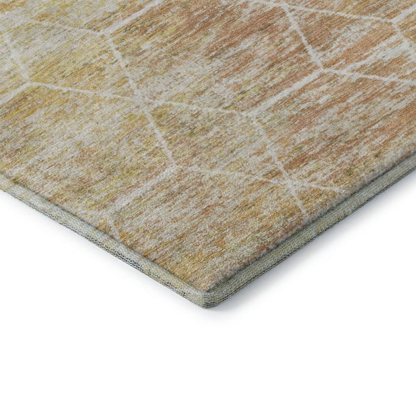 HomeRoots 8' Stylish Salmon, Ivory & Wheat Geometric Round Rug – Washable, UV-Protected, Non-Slip for Homes 699217