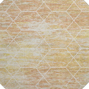 HomeRoots 8' Stylish Salmon, Ivory & Wheat Geometric Round Rug – Washable, UV-Protected, Non-Slip for Homes 699217