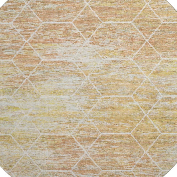 HomeRoots 8' Stylish Salmon, Ivory & Wheat Geometric Round Rug – Washable, UV-Protected, Non-Slip for Homes 699217