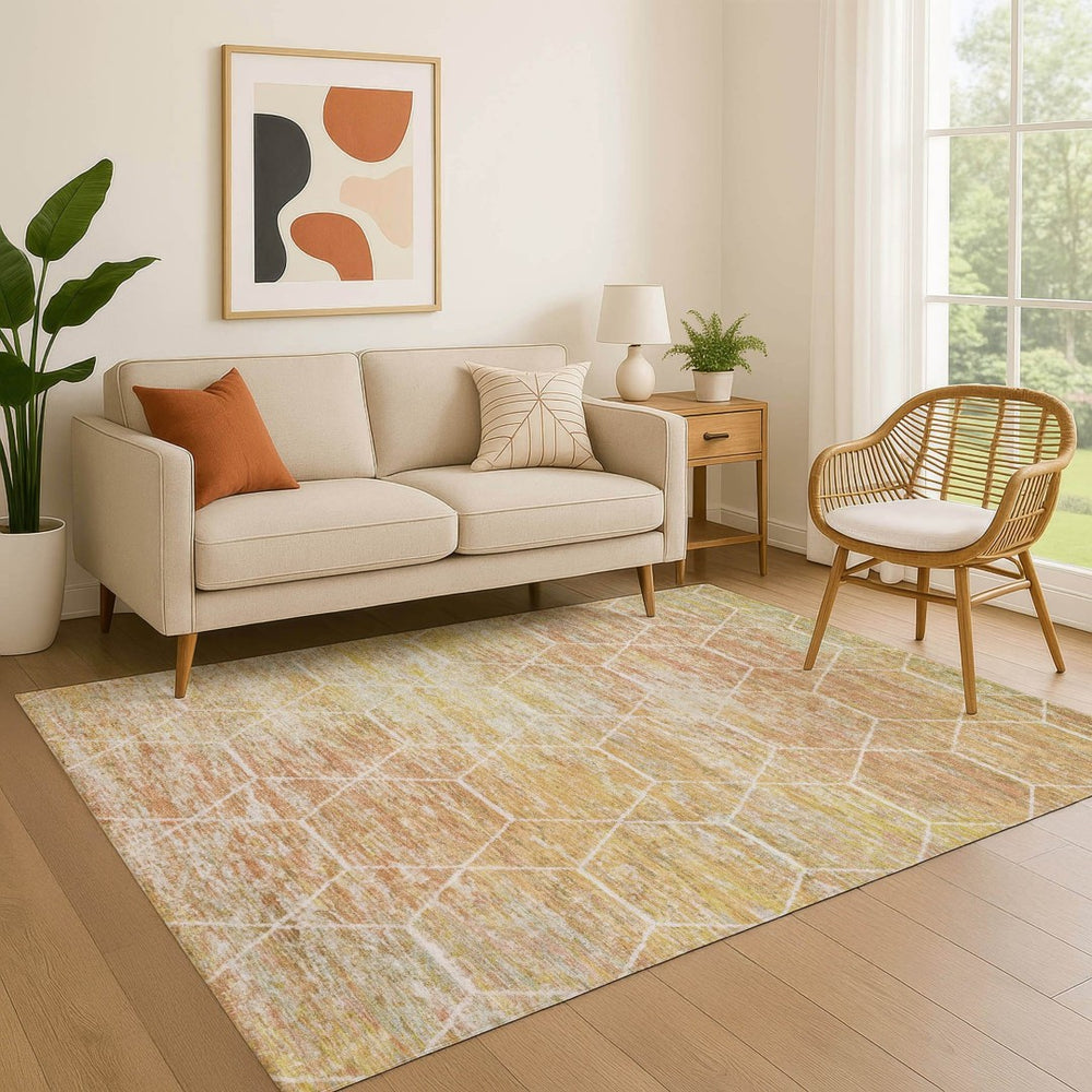 HomeRoots 9' X 12' Salmon Ivory Geometric Area Rug - Washable, UV Protection, Stain Resistant for Family Homes 699219