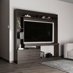 English Elm Entertainment Walnut Media Console with 2 Doors, 7 Shelves, 65" TV Support, Eco-Friendly Build B097S00194