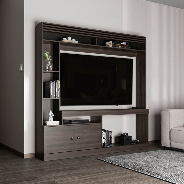 English Elm Entertainment Walnut Media Console with 2 Doors, 7 Shelves, 65" TV Support, Eco-Friendly Build B097S00194