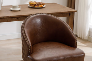 English Elm United We Win Quilted Microsuede Swivel Barstool with Wood Legs and Gold Rivet Trim Brown W1568P361704