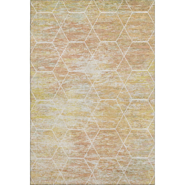 HomeRoots 10' Geometric Washable Area Rug in Salmon, Ivory & Wheat - Stylish, Durable & UV-Protected Design 699220