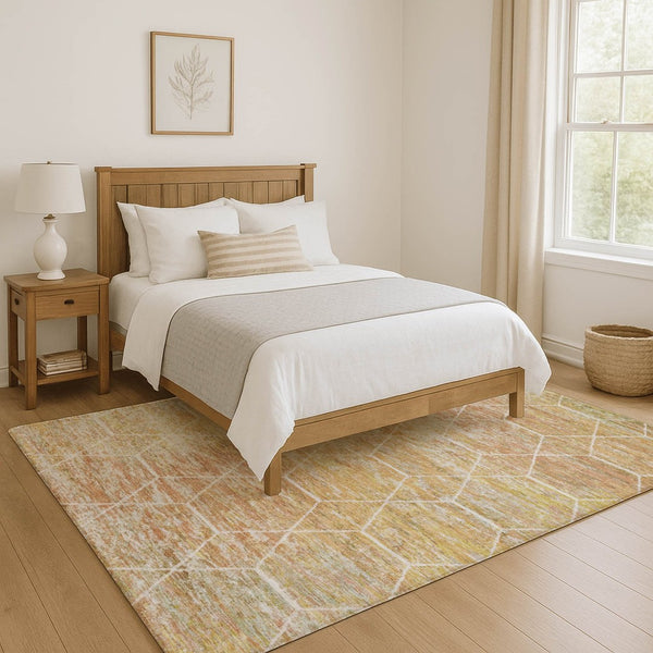 HomeRoots 10' Geometric Washable Area Rug in Salmon, Ivory & Wheat - Stylish, Durable & UV-Protected Design 699220