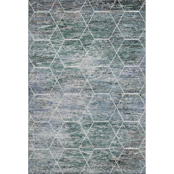 HomeRoots 5' X 8' Teal Ivory Gray Geometric Area Rug - Washable, UV-Protected, Ideal for High-Traffic Spaces 699222