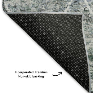 HomeRoots 5' X 8' Teal Ivory Gray Geometric Area Rug - Washable, UV-Protected, Ideal for High-Traffic Spaces 699222