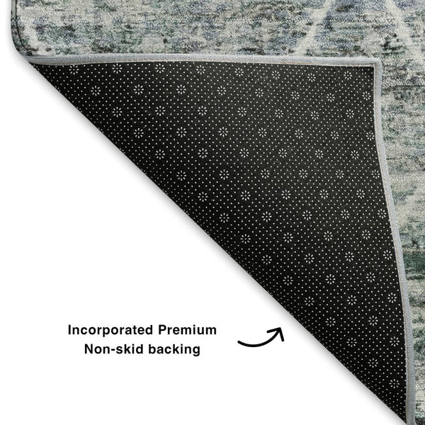 HomeRoots 5' X 8' Teal Ivory Gray Geometric Area Rug - Washable, UV-Protected, Ideal for High-Traffic Spaces 699222