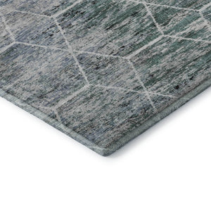 HomeRoots 5' X 8' Teal Ivory Gray Geometric Area Rug - Washable, UV-Protected, Ideal for High-Traffic Spaces 699222